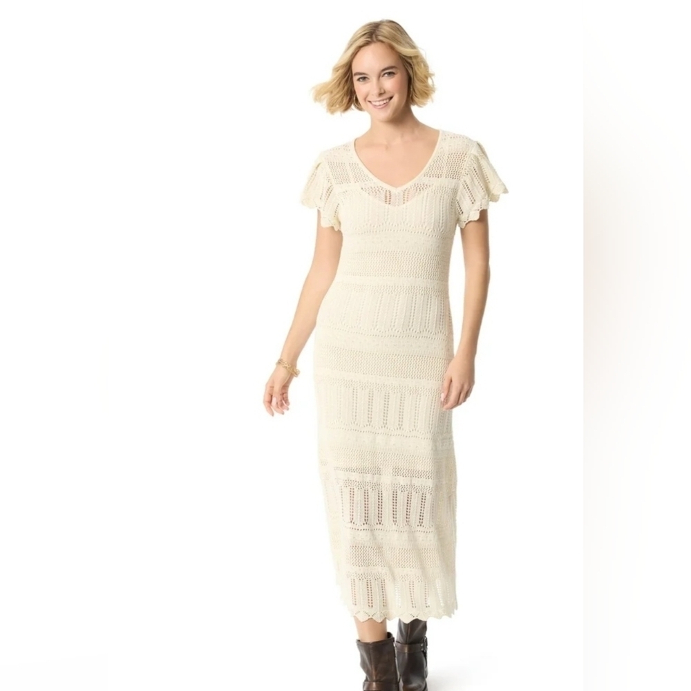 Jessica Simmpson Elegant Cream Knit Maxi Dress